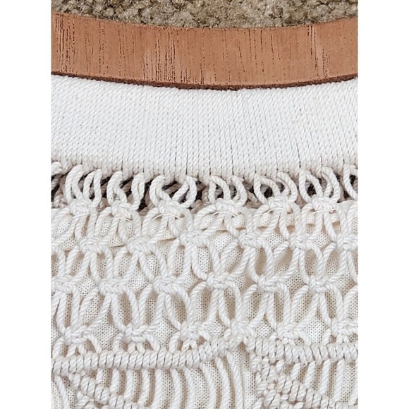 Vintage Macrame Crochet Hand Bag with Wooden Handle Cream Beachy Boho Lined - Picture 2 of 12